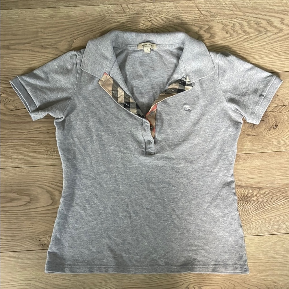 Burberry Gray Fitted Short Sleeve Polo Top